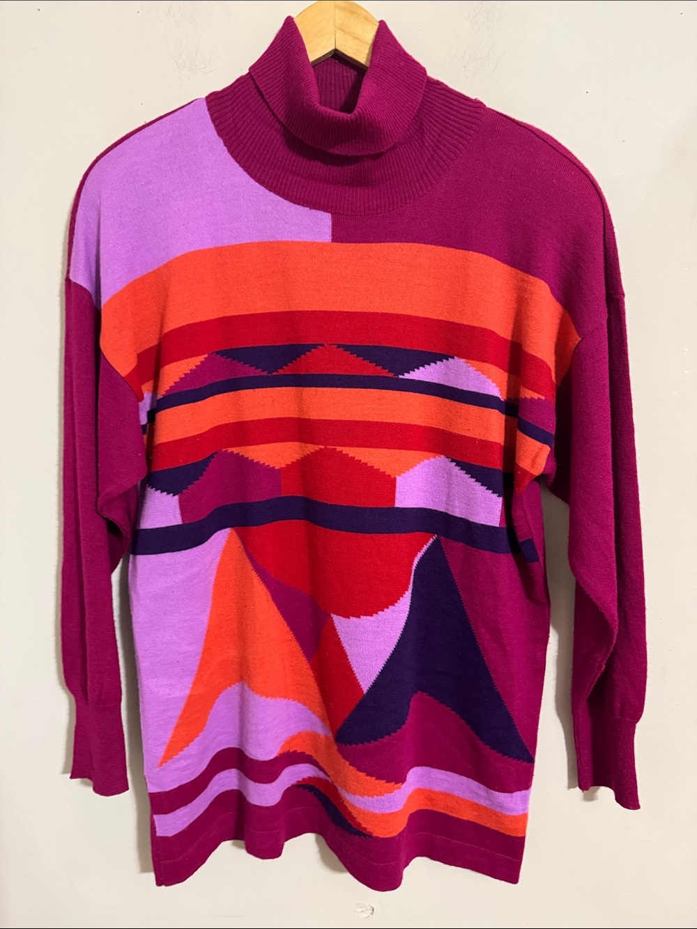VTG 90's Gipsa Womens Colorblock Turtleneck Sweater Southwestern Print Retro Med
